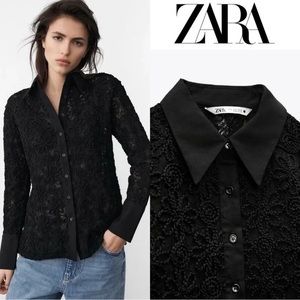 ZARA | black lace button down blouse